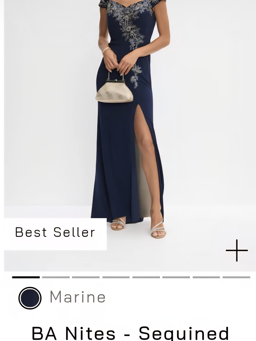 BA Nites Marine Off-Shoulder Embroidered Prom Dress
